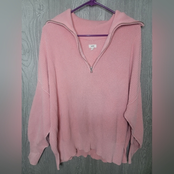 Aerie Women’s Beyond Quarter Zip Oversized 100% Cotton Pink Sweater, Size Small - Picture 2 of 4
